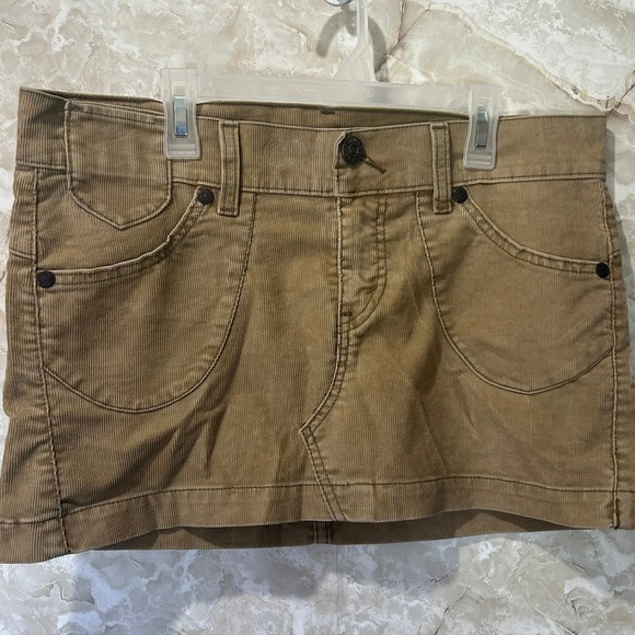 Levi's Corduroy‎ Mini Skirt Womens Size 7 Brown Tan Low Rise Y2K Retro Pockets - Picture 1 of 8